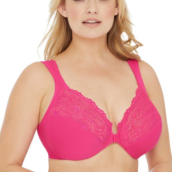 Set of 3! 44H Glamorise ELEGANCE Bra (UNDERWIRED) Lace STRETCH-STRAPS Pink NEW - Picture 7 of 12